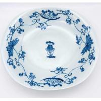 唐草異人(帆船)両切カレー皿　青花　有田焼