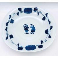 牡丹唐草二人異人両切カレー皿　青花　有田焼