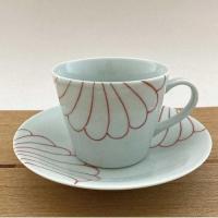 朱マーガレットそば型珈琲碗皿  有田焼　青花