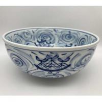 渦帆船玉渕6寸鉢　青花　有田焼