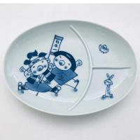 桃太郎と金太郎　仕切皿　青花　有田焼