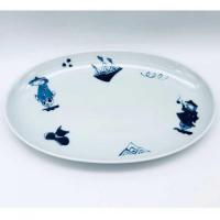 異人づくし小判幅広焼皿　青花　有田焼