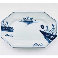 オランダ船八角長角皿　青花　有田焼