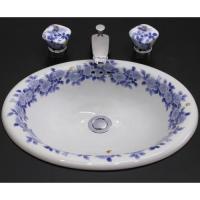 有田焼の楕円型洗面ボウル　染付野薔薇絵楕円型