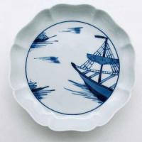 クラシックシリーズ 出船帆船八方割5寸皿　青花　有田焼