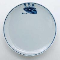 オランダ船丸銘々皿 　青花　有田焼