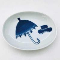 パラソル小判小皿　青花　有田焼