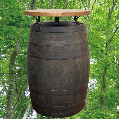 60cm丸バレルアイアンステーカウンターテーブル　オーク色　(ウイスキー樽家具)