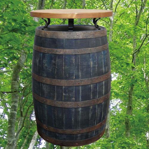 60cm丸バレルアイアンステーカウンターテーブル　アンティークブルー色　(ウイスキー樽家具)