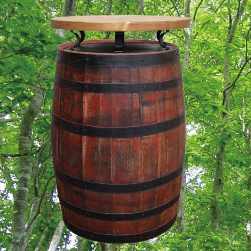 60cm丸バレルアイアンステーカウンターテーブル　アンティークレッド色　(ウイスキー樽家具)