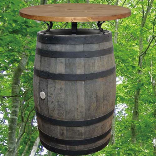 80cm丸バレルアイアンステーバーテーブル　黒タガ　バレルクラフト(ウイスキー樽家具)