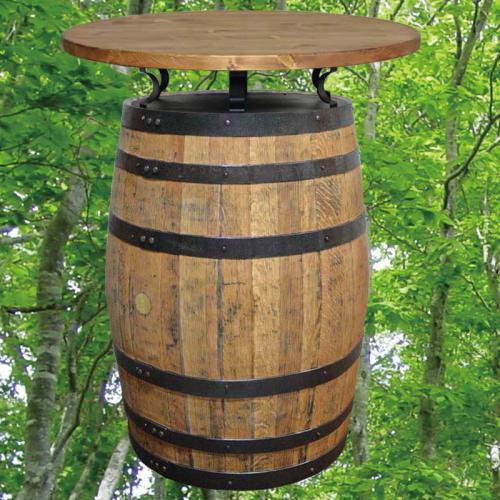 80cm丸バレルアイアンステーバーテーブル　ナチュラル色　バレルクラフト(ウイスキー樽家具)
