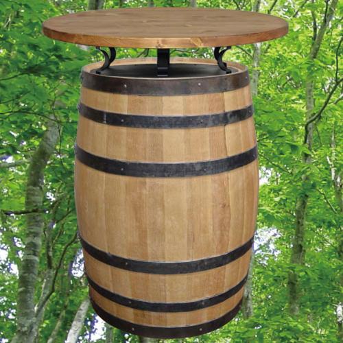 80cm丸バレルアイアンステーバーテーブル　新樽風仕上げ　バレルクラフト(ウイスキー樽家具)