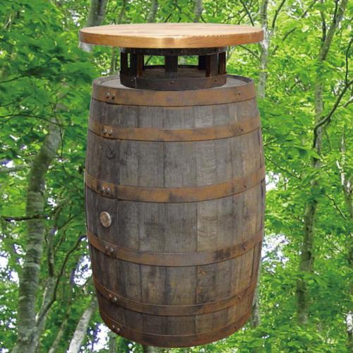 60cm丸バレルウッドステーバーテーブル　無塗装　バレルクラフト(ウイスキー樽家具)