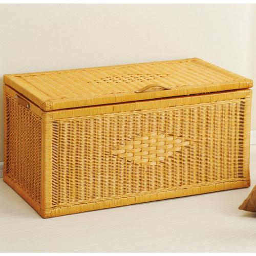 良質な籐丸芯で製作された蓋つきラタンランドリー　ラタン・籐家具