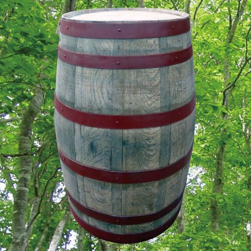 バレルディスプレー樽　　ワインレッドタガ　天板フラット加工品　ウイスキー樽物語