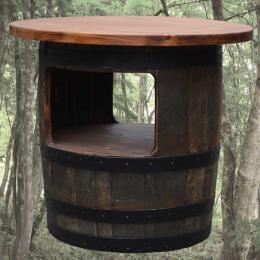 80cm丸バレルオープンラックローテーブル　無塗装・黒タガ　ウイスキー樽物語