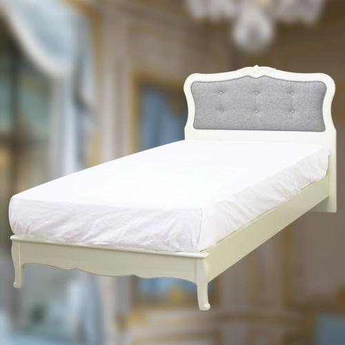 洗練された優雅で上品なデザインの白色ベッドフレーム(シングルサイズ)　逆輸入家具