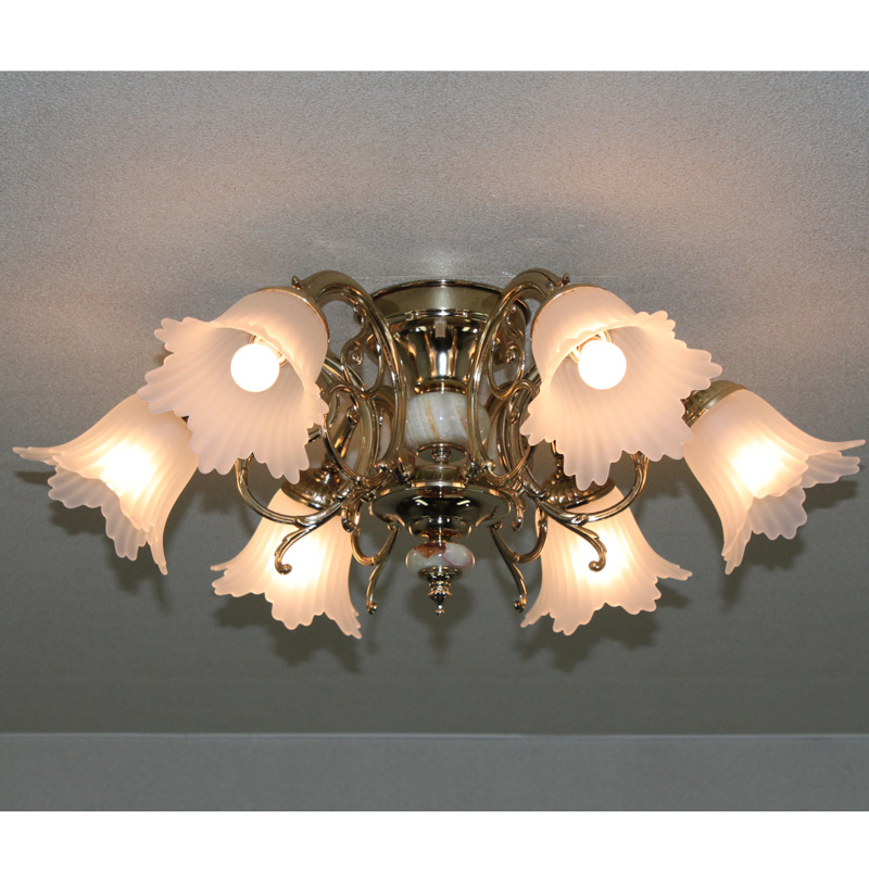 スペイン製のオニクスで装飾された6灯シーリングシャンデリアB型