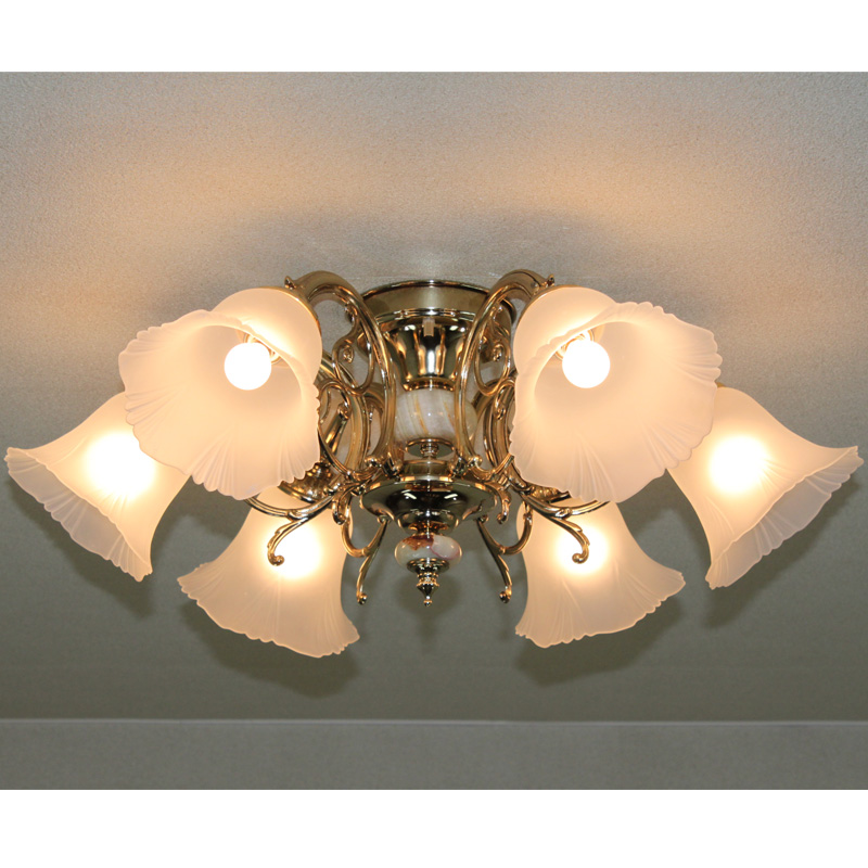 スペイン製のオニクスで装飾された6灯シーリングシャンデリアC型