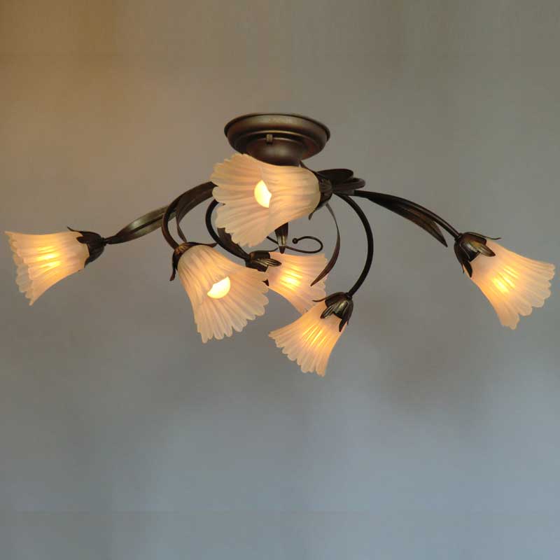 イタリア製ガラス6灯シーリングシャンデリア照明　イタリア製