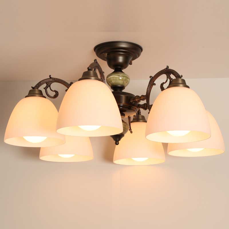 オニックスを配置したイタリア製ガラス6灯シーリングシャンデリア照明　イタリア製