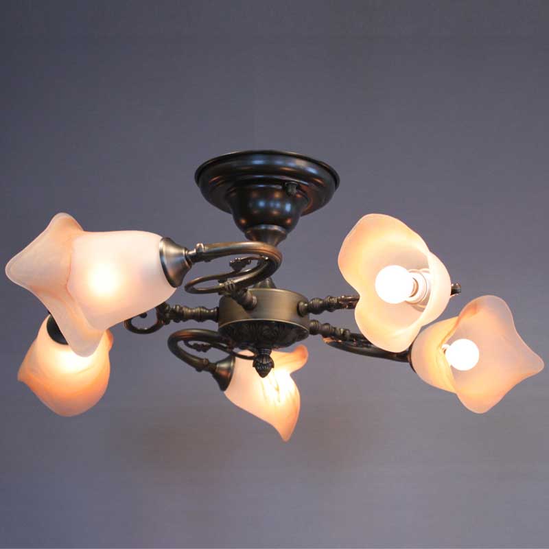 イタリア製ガラス5灯シーリングシャンデリア照明 簡易取付型