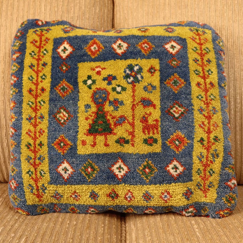 ペルシャヤラメギャッベのおしゃれなクッションカバー　#287295　約40×40cm　SALE