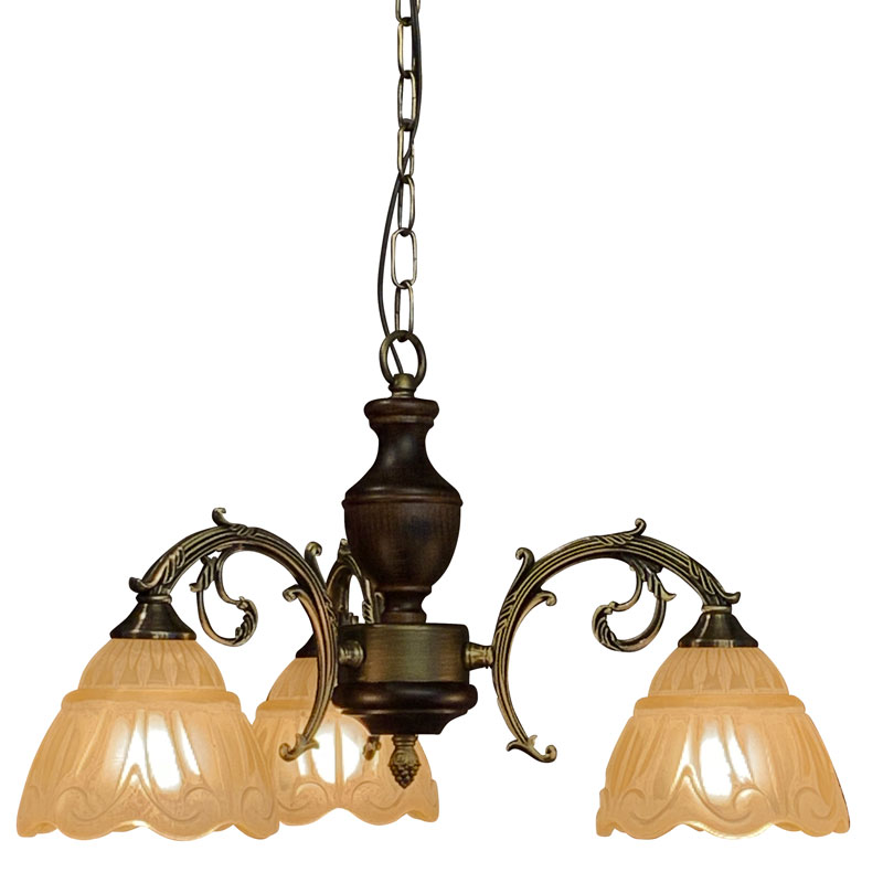 鋳物アームにエレガントな雰囲気のガラスをシェード合わせた3灯シャンデリア照明