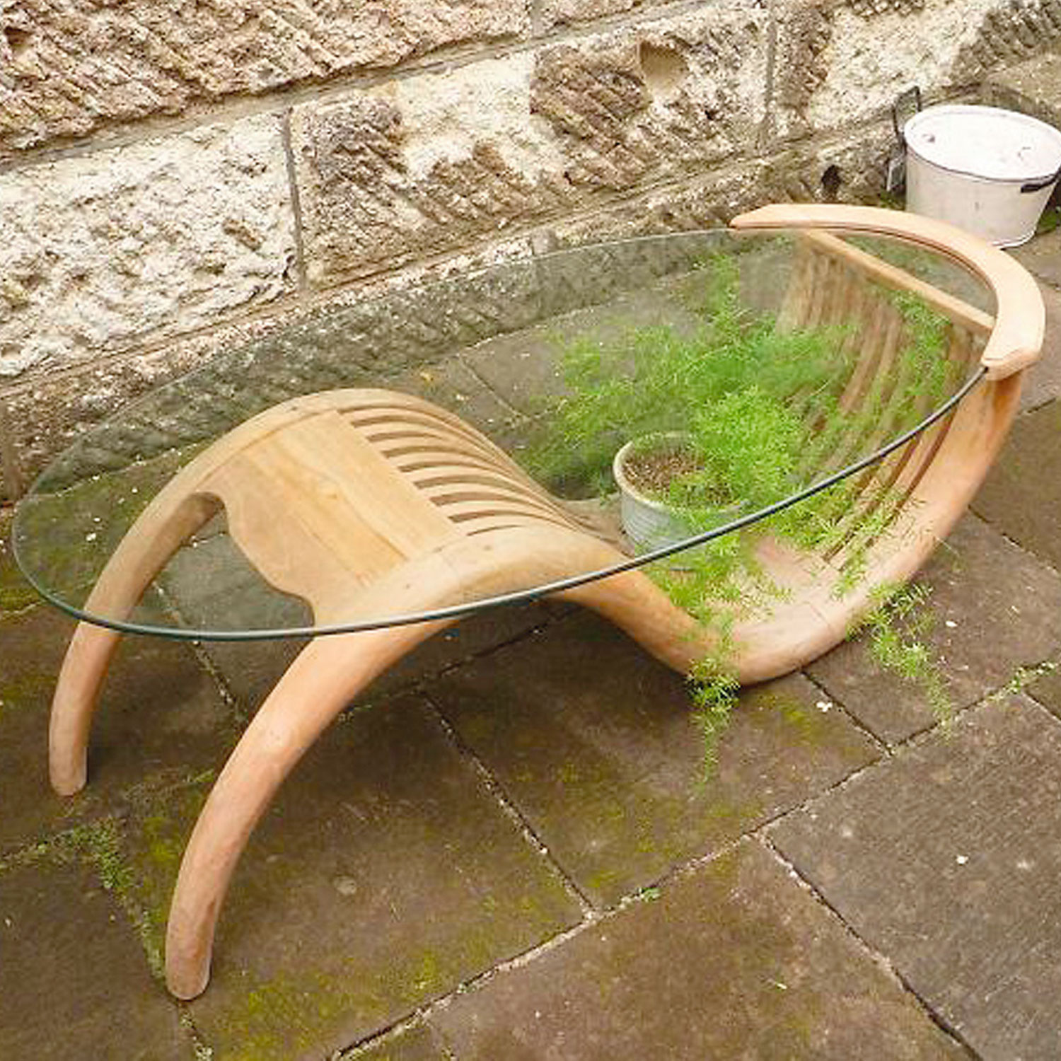 チークガラステーブル(無塗装品)　JB-36345