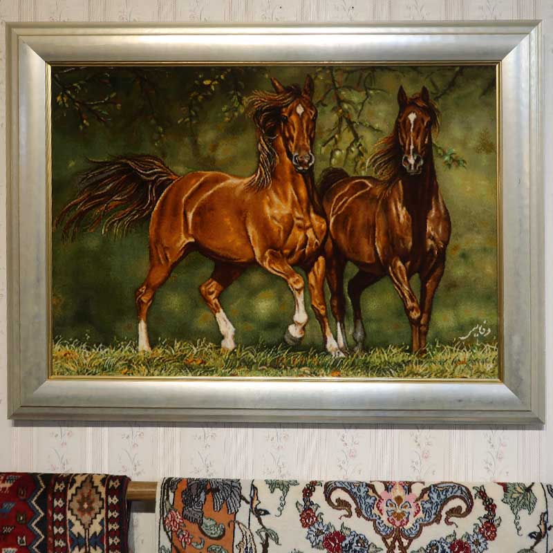 ペルシャ絨毯絵画　ピクチャー　約W97.5×D4.5×H75cm(額含む)　約81×58cm