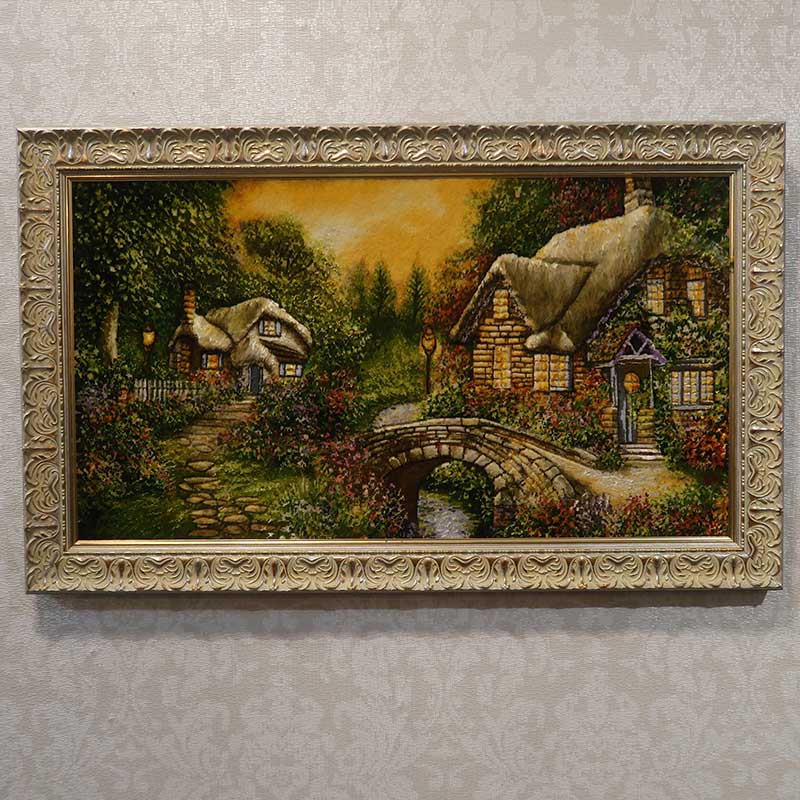 ペルシャ絨毯絵画　ピクチャー　約W112×D5.5×H67.5cm(額含む) 石橋のある風景