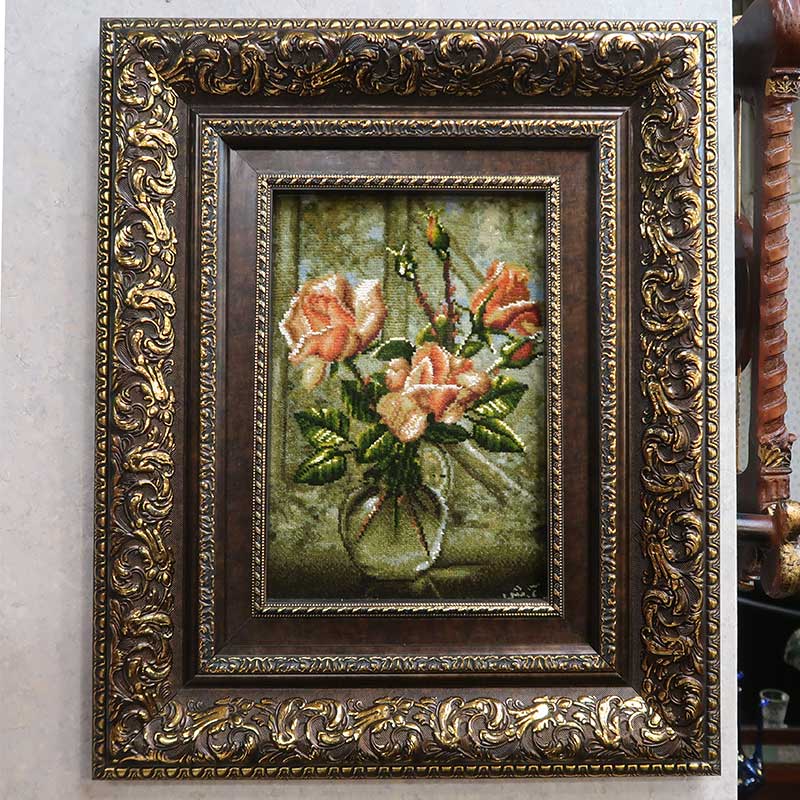 ペルシャ絨毯絵画　ピクチャー　約W43×D4.5×H50cm(額含む) フラワー