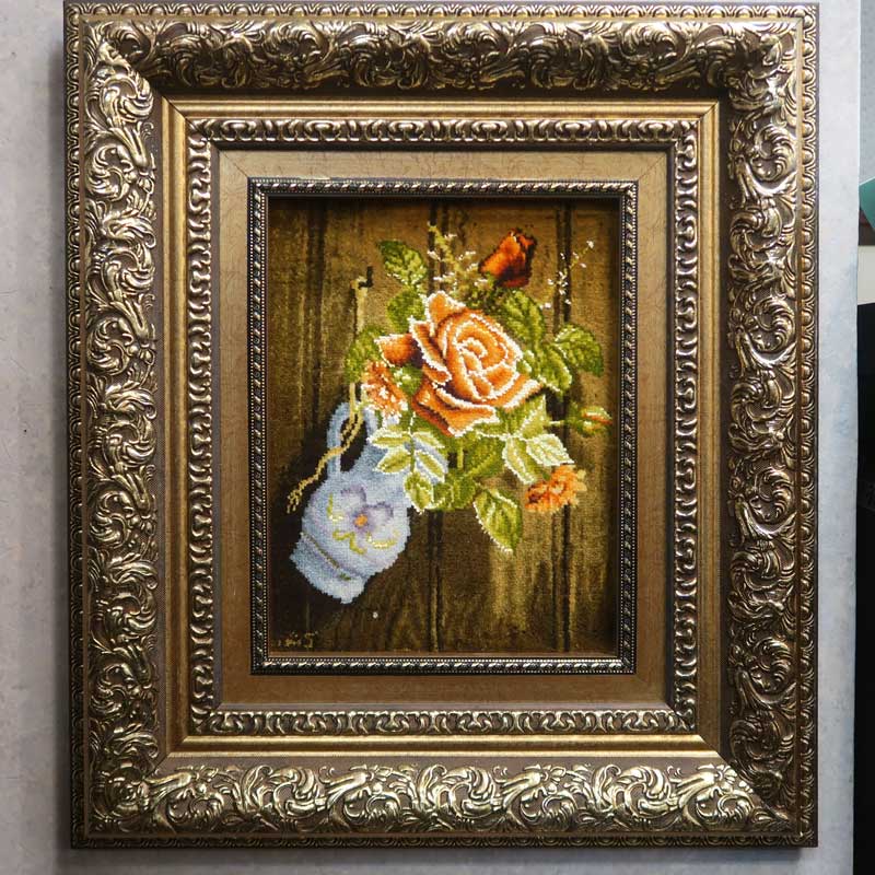 ペルシャ絨毯絵画　ピクチャー　約W43×D4.5×H50cm(額含む) フラワー