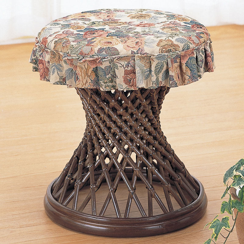 豪華なジャガード織カバー付きの籐スツール　ラタン・籐家具