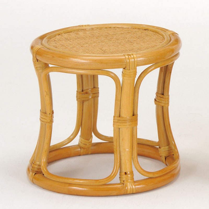 ブラウンカラーフレームのロータイプ籐スツール　ラタン・籐家具