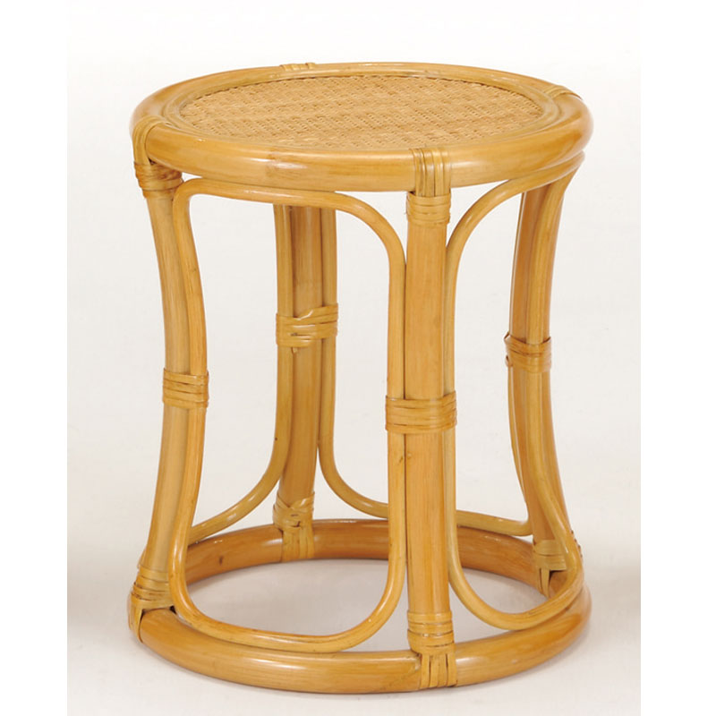 ブラウンカラーフレームのミドルタイプ籐スツール　ラタン・籐家具