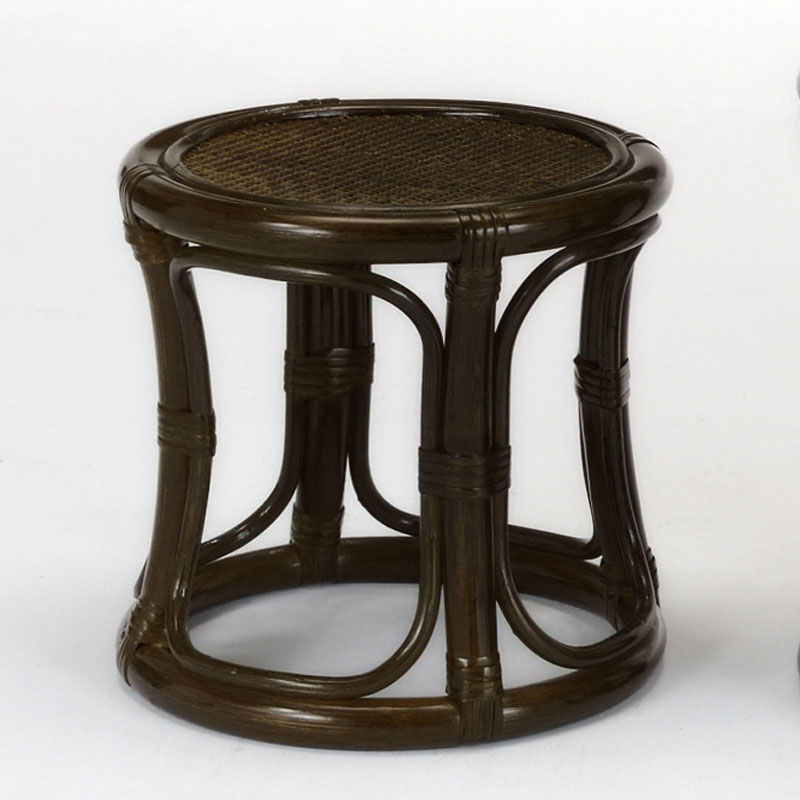 ダークブラウンカラーフレームのロータイプ籐スツール　ラタン・籐家具