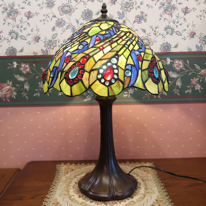 12インチステンドグラスランプ　ピーコック　送料無料