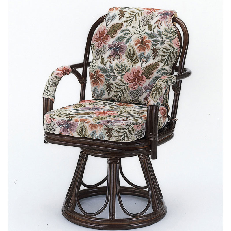 座面高44cmのクッション付きラタン(籐)製シィーベルチェア　ラタン・籐家具