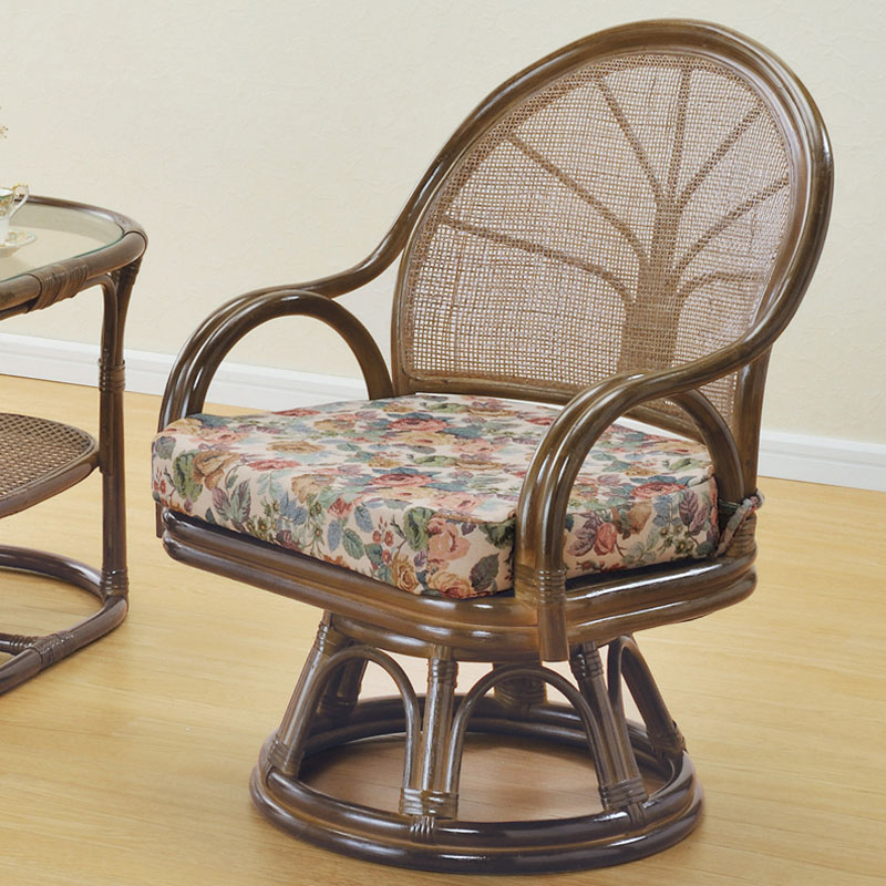 座面が幅広くハイバックのラタン(籐)製シィーベルチェア(ラウンドチェア)　ラタン・籐家具