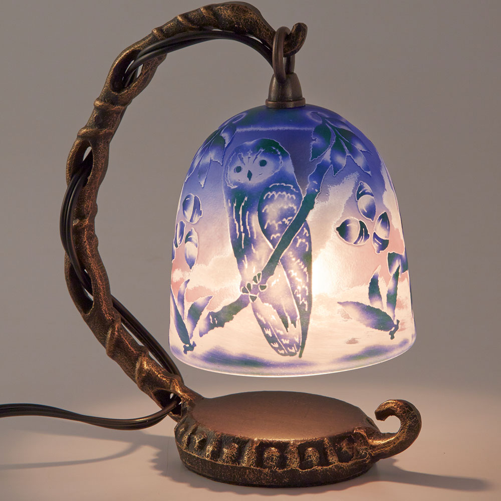 宙吹きガラスミニランプ　ふくろう(ブルー)　ガラス作家作品　送料無料