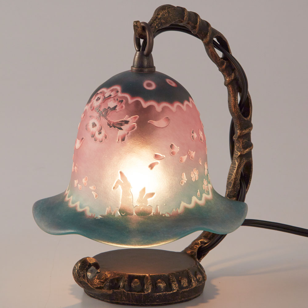 手造り宙吹きガラスミニランプ　うらら(グリーン)　ガラス工芸作家作品　送料無料