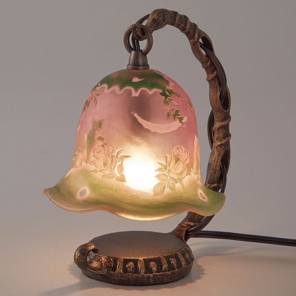 手造り宙吹きガラスミニランプ　バラの庭