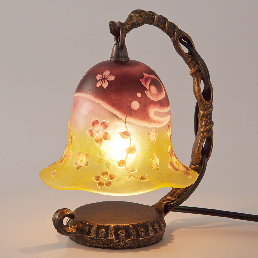 手造り宙吹きガラスミニランプ　眠り猫　ガラス工芸作家作品　送料無料