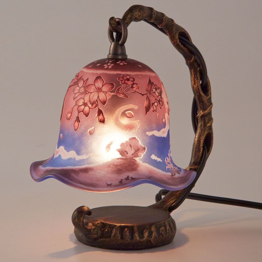 手造り宙吹きガラスミニランプ　月明り　ガラス工芸作家作品　送料無料