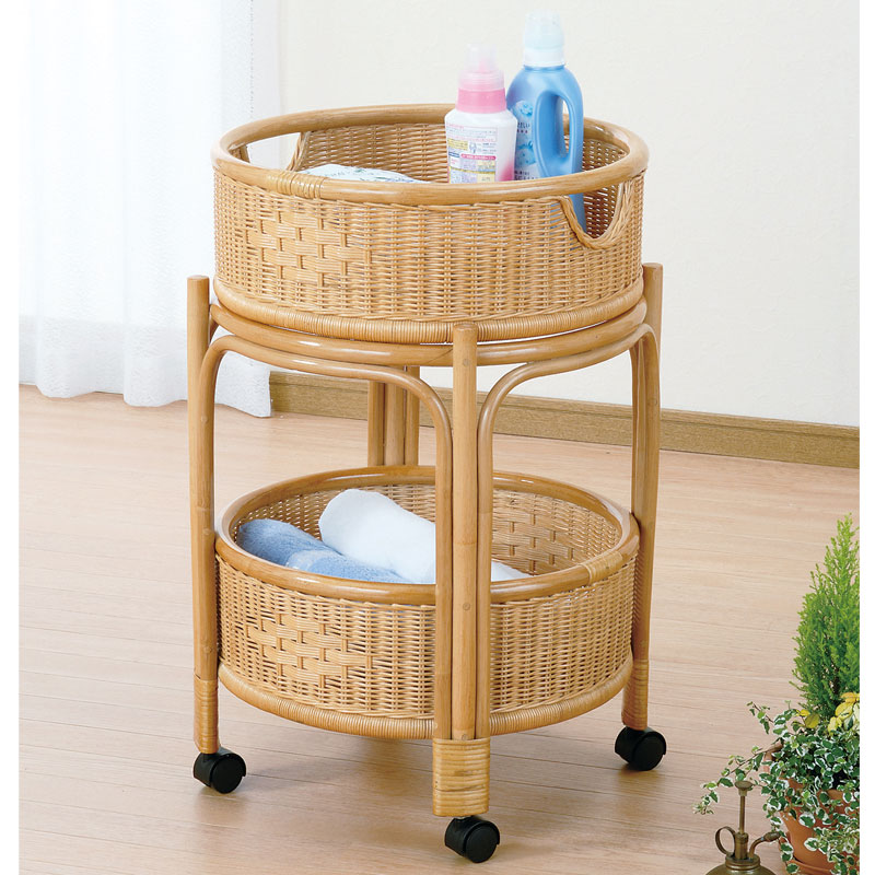 丸い形がファンシーな籐製ランドリー　ラタン・籐家具