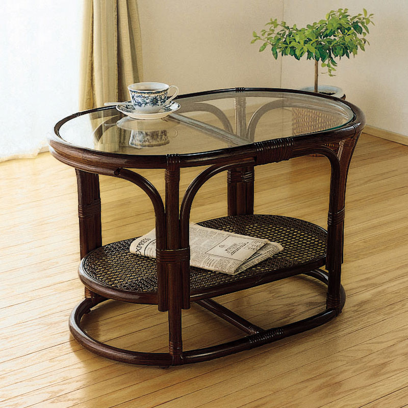 ラタン製の棚付きソファーテーブル　#350B　ラタン・籐家具
