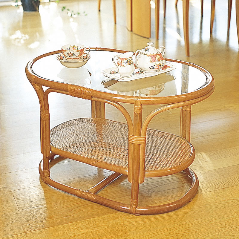 ラタン棚付きソファーテーブル　#35　ラタン・籐家具