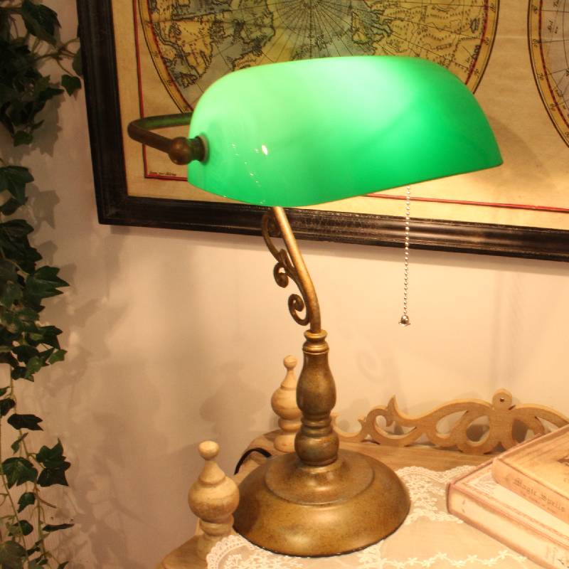 グリーンのガラスセードのアンティーク風バンカーズライト＃027-1